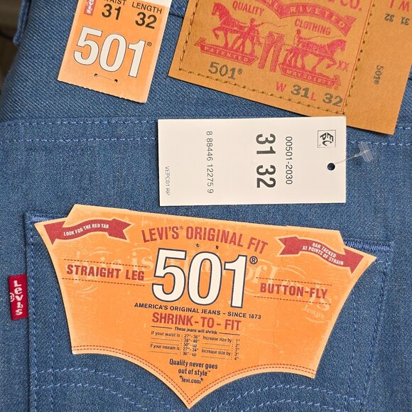 Levi’s 501 Men’s Straight Leg Button Fly Jeans 31x32 Rigid Shrink-to-Fit Blue - Picture 11 of 14